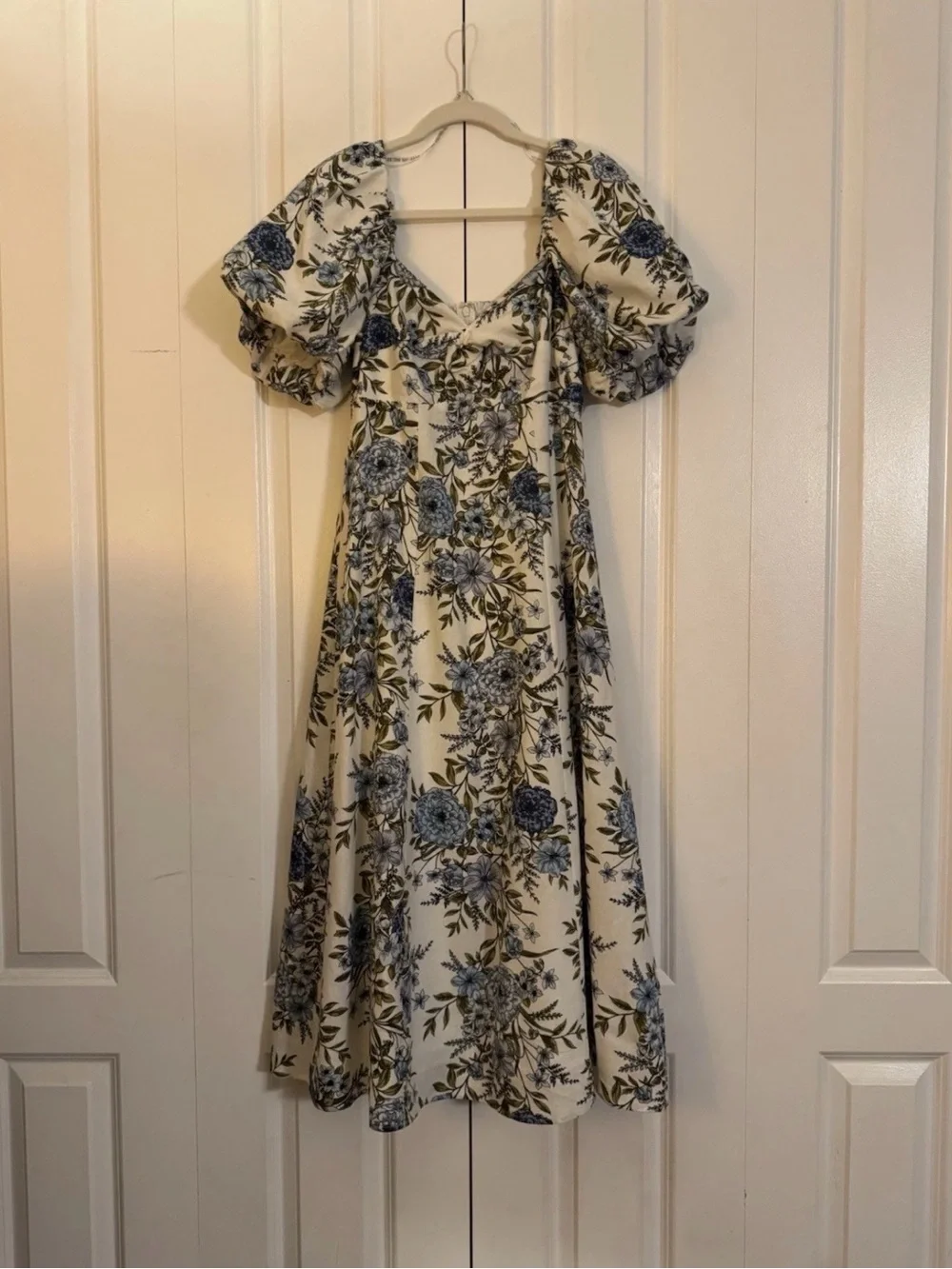 Avec Les Filles Twist Bodice Midi Dress, Blue Garden Trellis, True to Size 6
